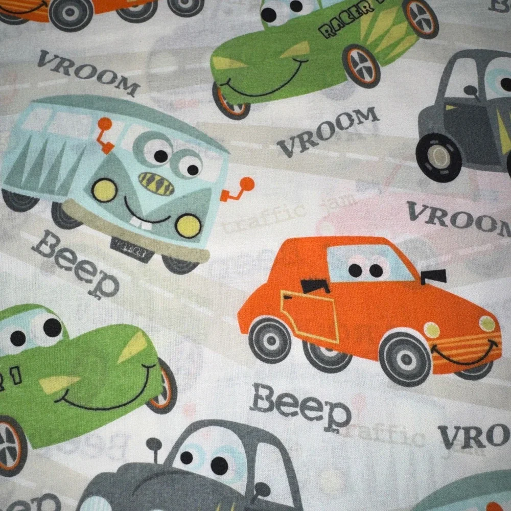 Cartoon Car Transportation Fabric Kids 3 Yards Multicolor Vroom Beep Print
